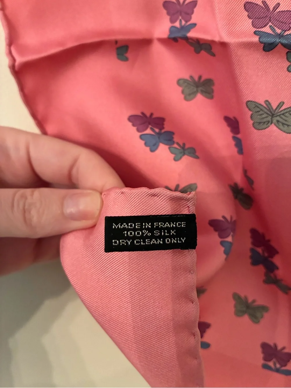 Hermes Pink Butterfly Print Silk Scarf